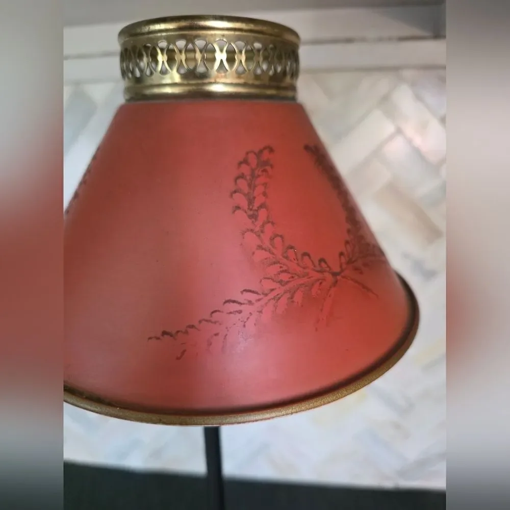 Vtg IKEA YNKA Footed Table Lamp Base With Clip On Brass & Rust Shade 16.5'